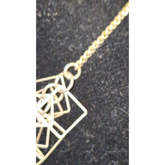 A Silver Tone Geometric Square Fringe Necklace Chunky Statement Bohemian Y2K - Picture 4 of 11